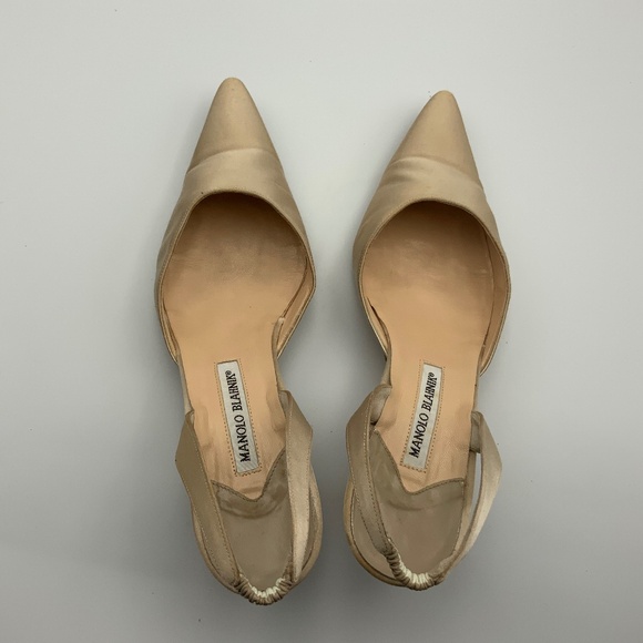 MANOLO BLAHNIK SATIN AND LEATHER SLINGBACK - Picture 2 of 6